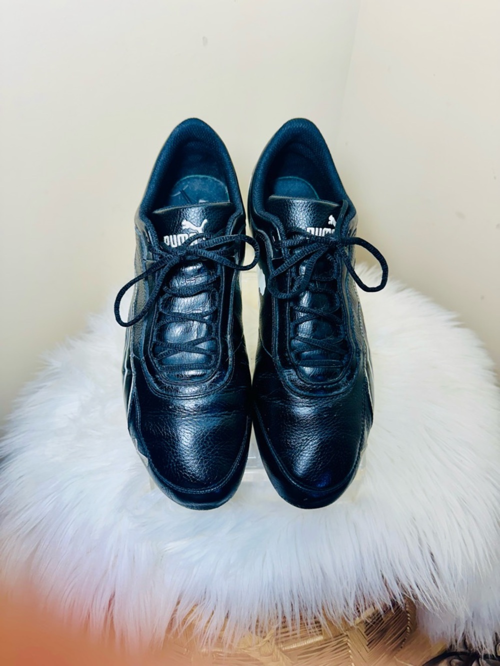 Puma Vintage Y2k Men’s Black leather speed cat racing sneakers Sz 10